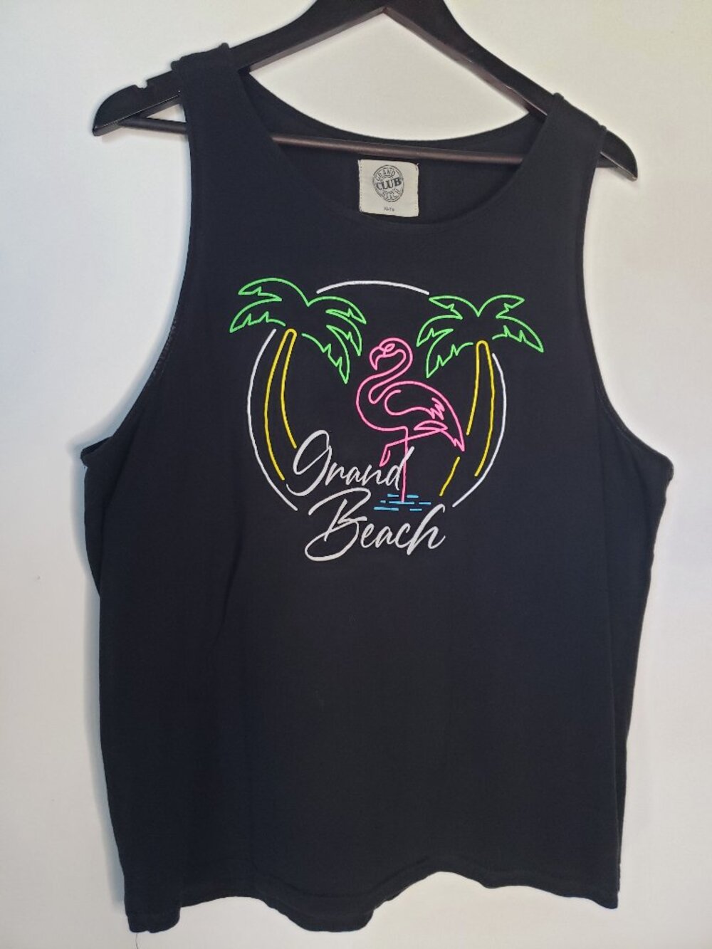 Grand Beach Club GBC Black Flamingo Palm Tree Tank Top XL